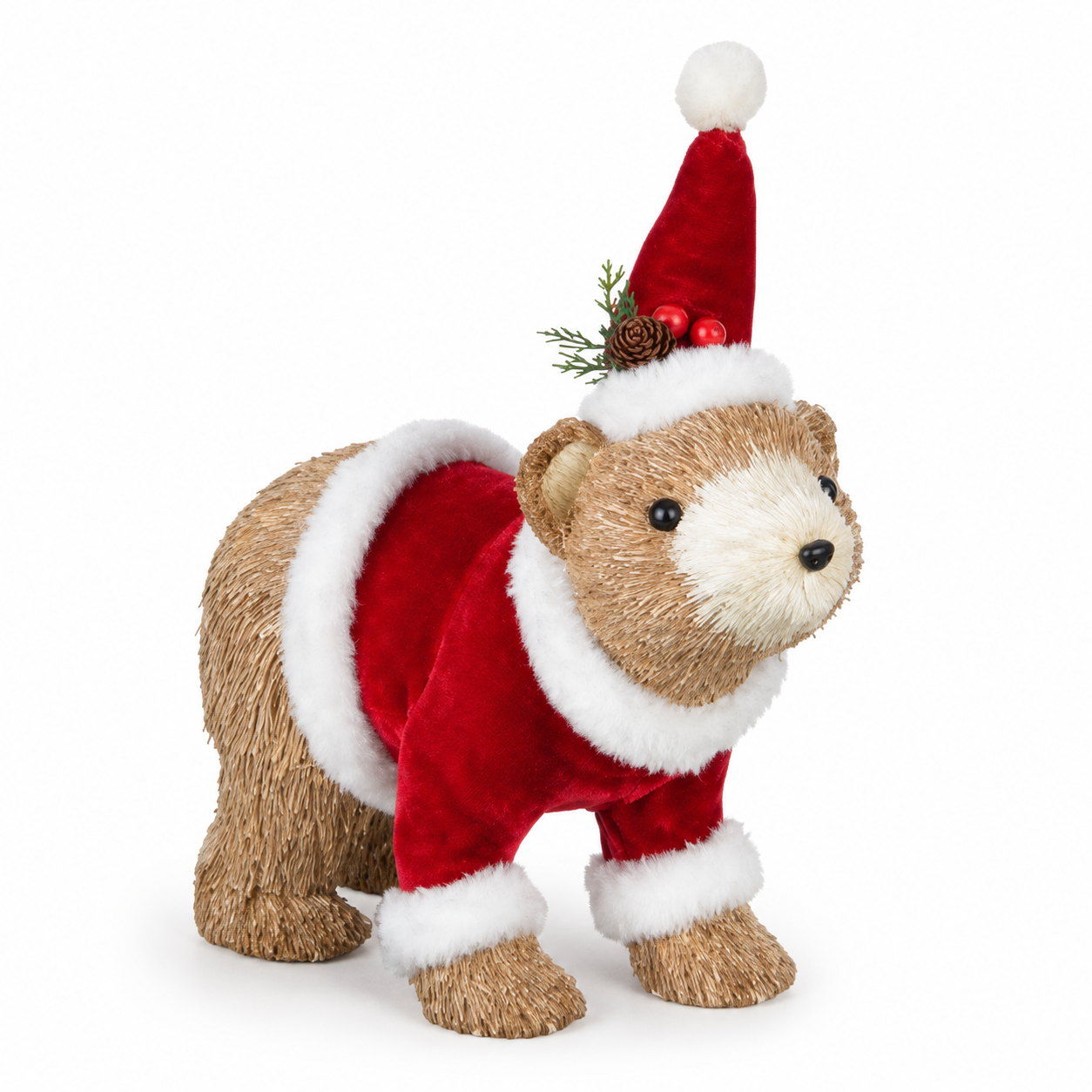 Urso Natal em Pé Palha Vermelho