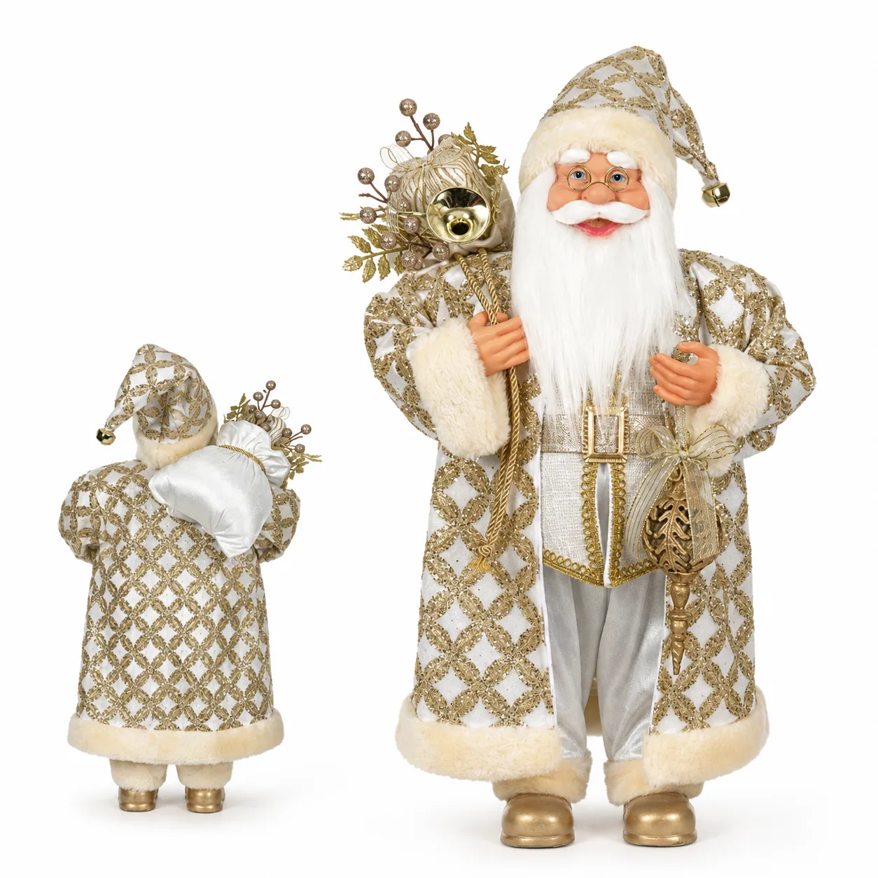 Papai Noel Natal em Pé Dourado Branco 30 cm
