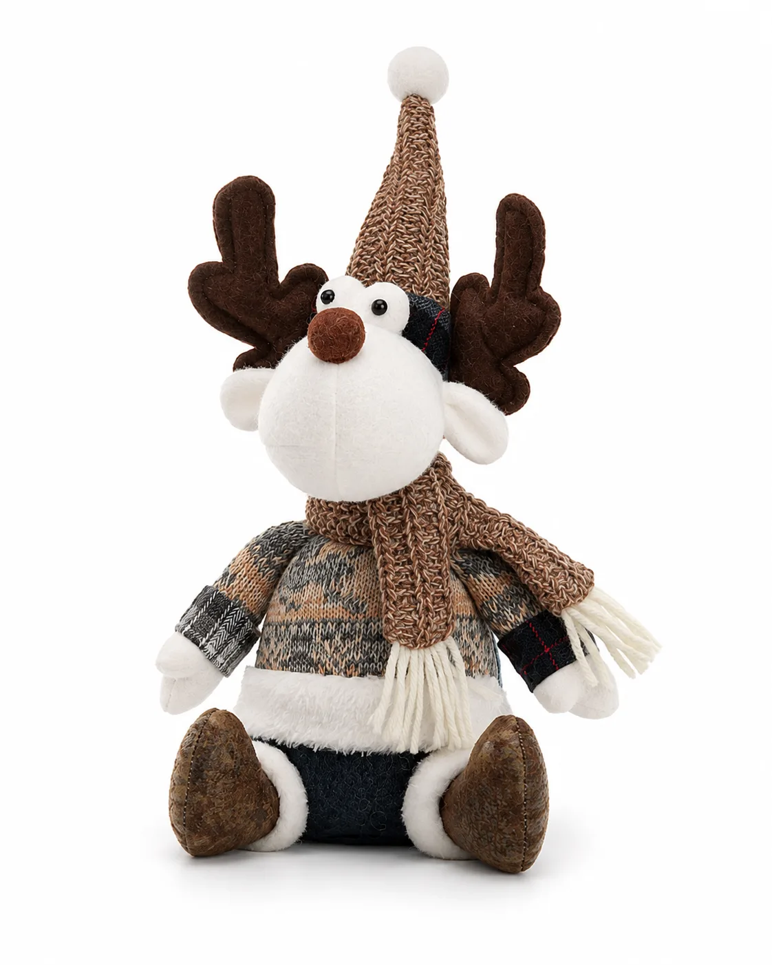 Boneco Natal Rena Sentado Bege Azul 29 x 12.5 cm