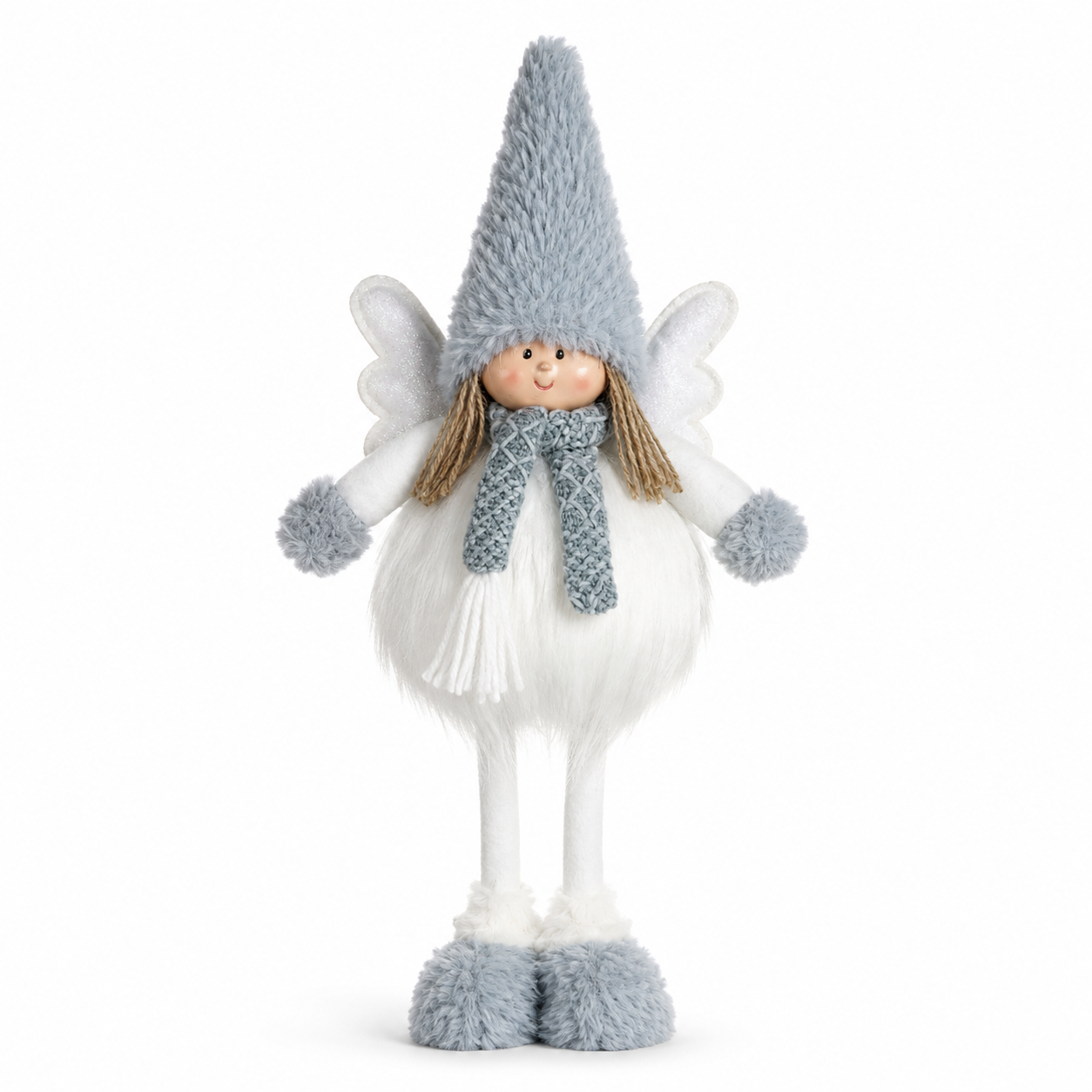 Boneco Natal Menina em Pé com Led Azul Branco 42 cm