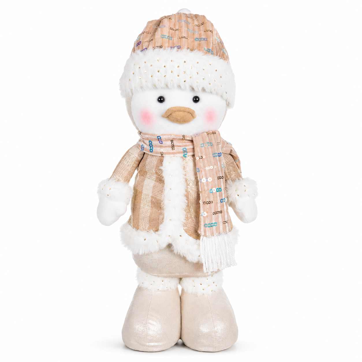 Boneco Natal Pinguim em Pé Champanhe 36 cm