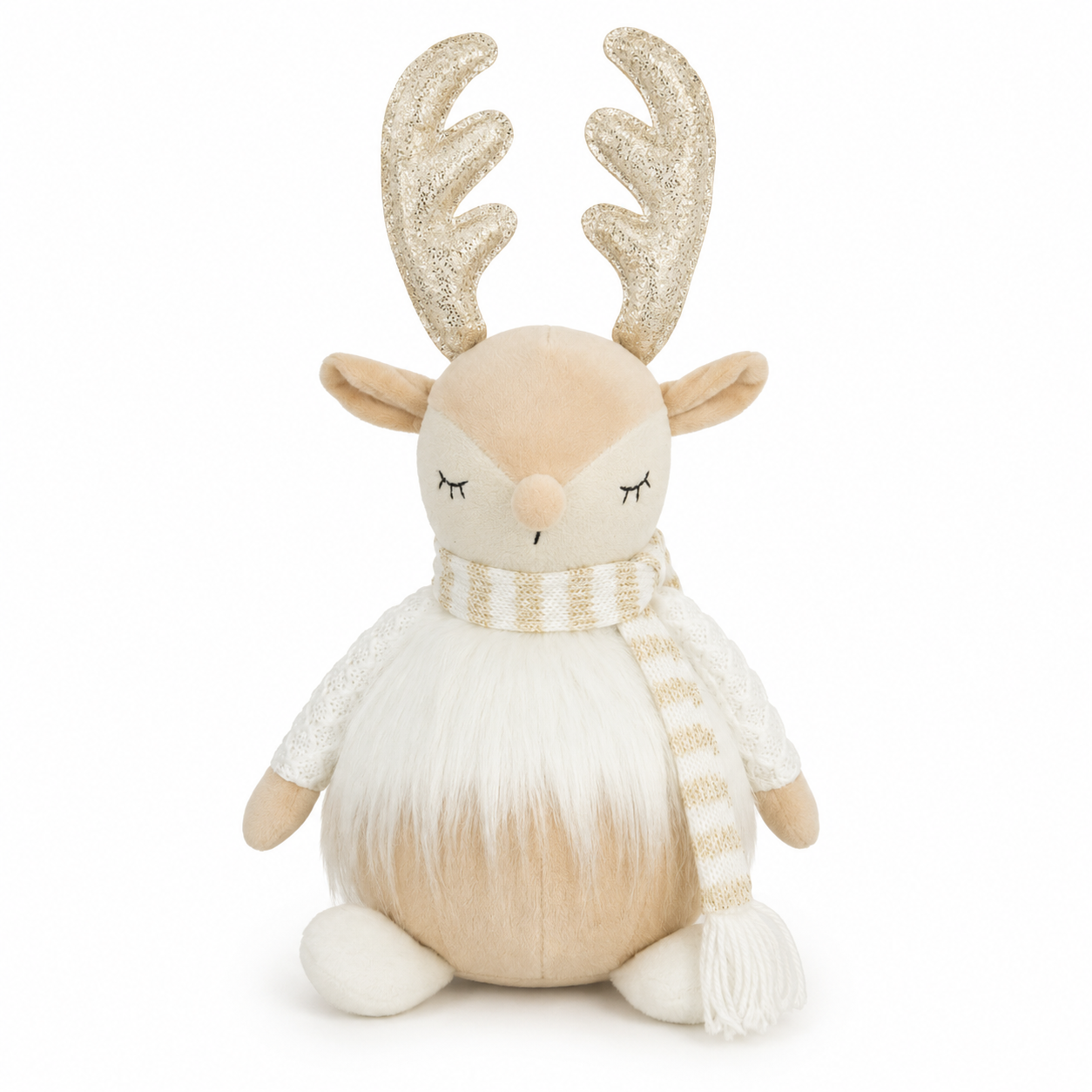 Boneco Natal Rena Sentado Champanhe Branco 20 cm