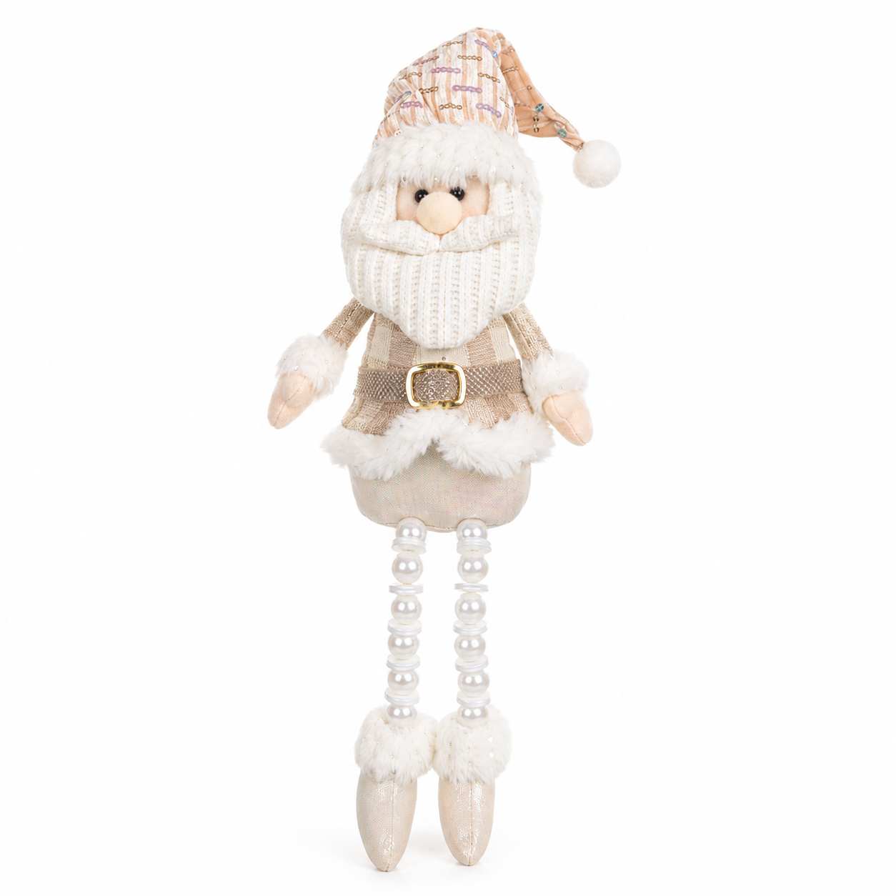 Boneco Natal Papai Noel Sentado Champanhe 38 cm