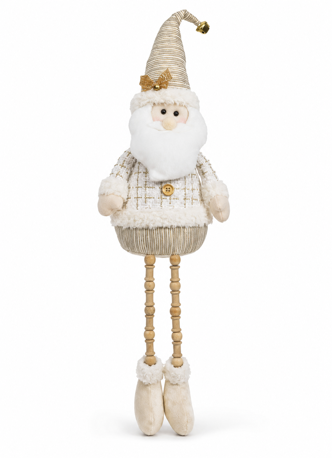 Boneco Natal Papai Noel Sentado Champanhe 44 cm