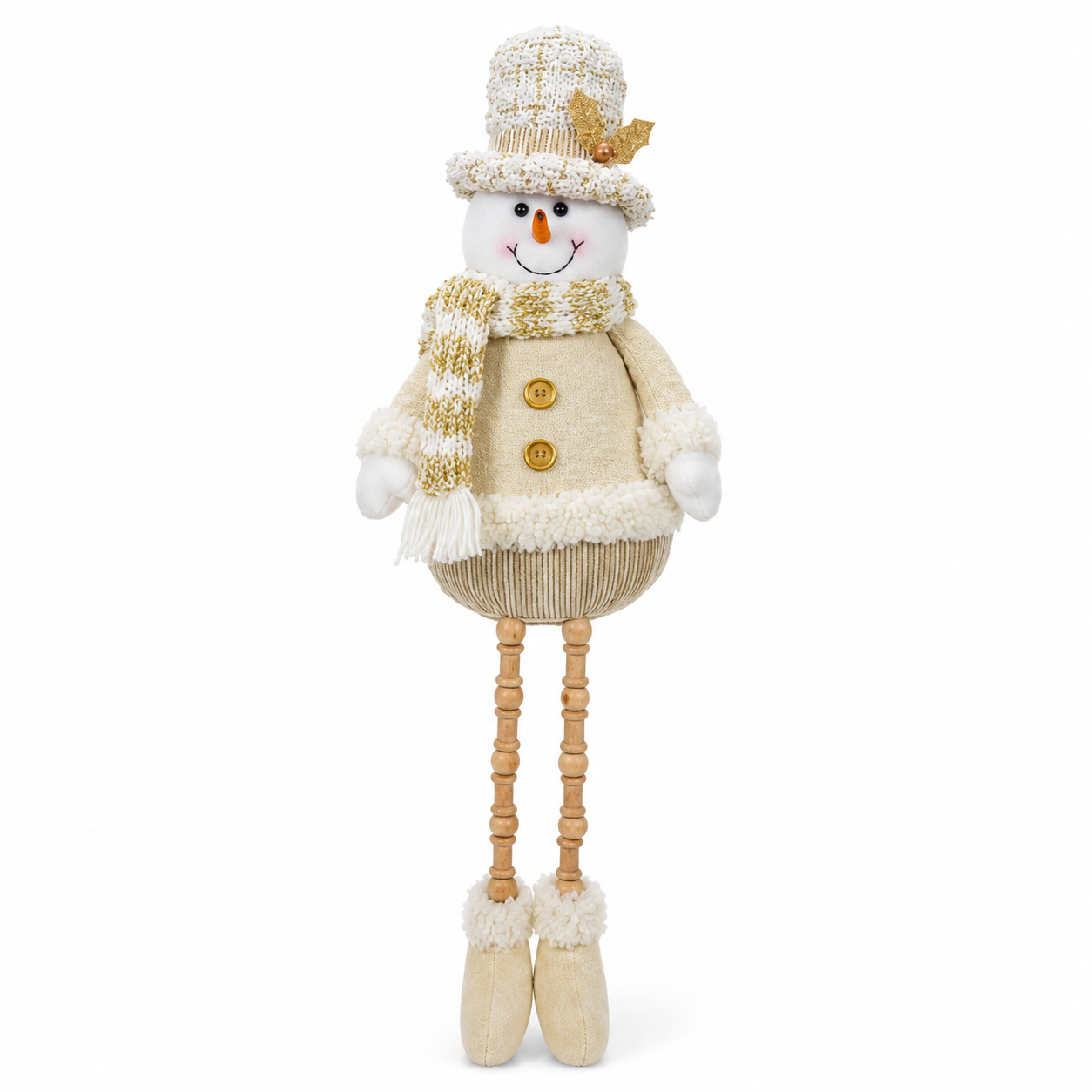 Boneco de Neve Natal Sentado Champanhe 44 cm