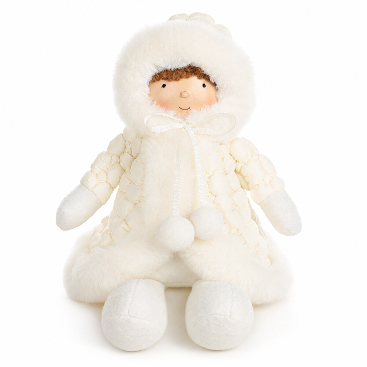Boneco Natal Sentado Branco 18 cm