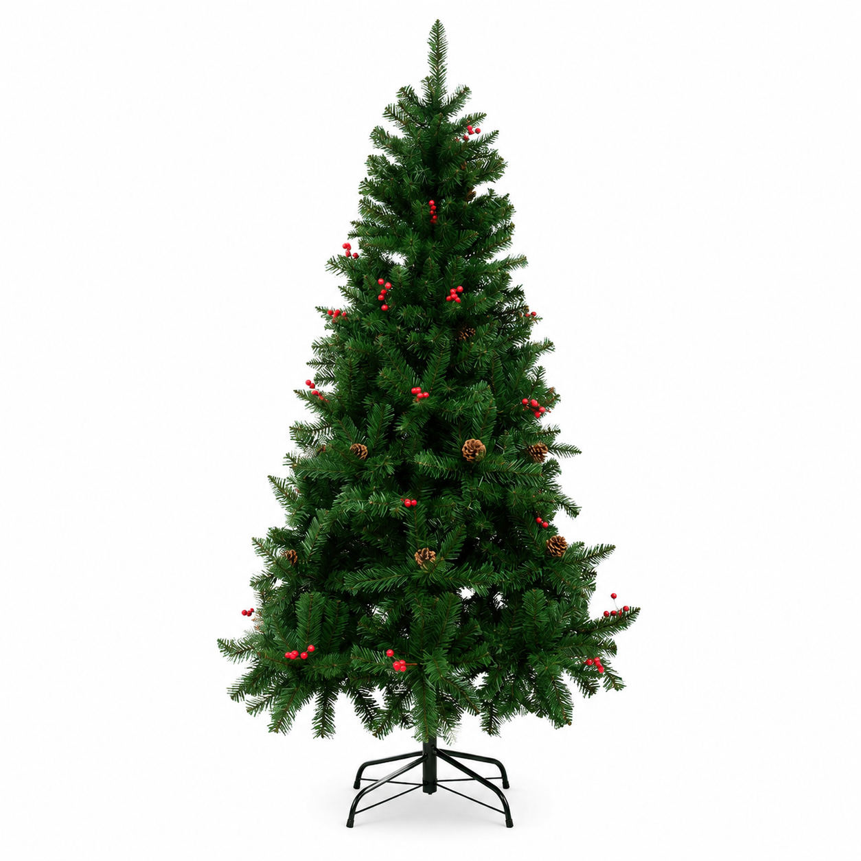 Árvore de Natal Berry com Pinha 1240 Tips e Base de Metal Verde 2.1 m