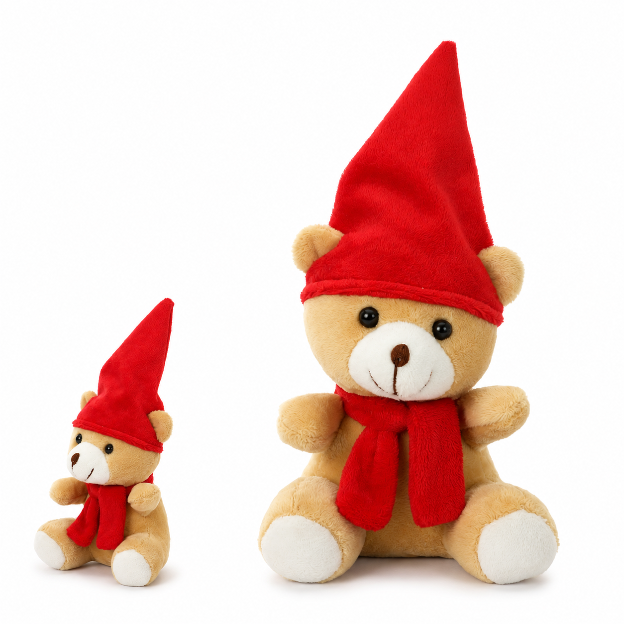 Boneco Urso Natal Sentado Vermelho Branco 12 cm