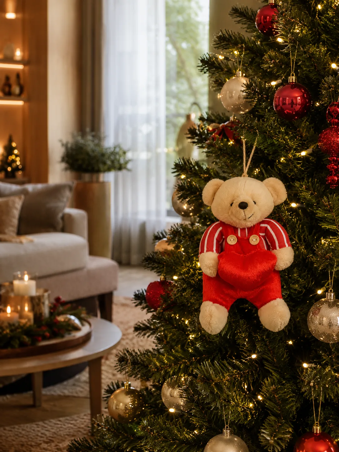 Enfeite Natal Urso Pendurar Vermelho 15 cm