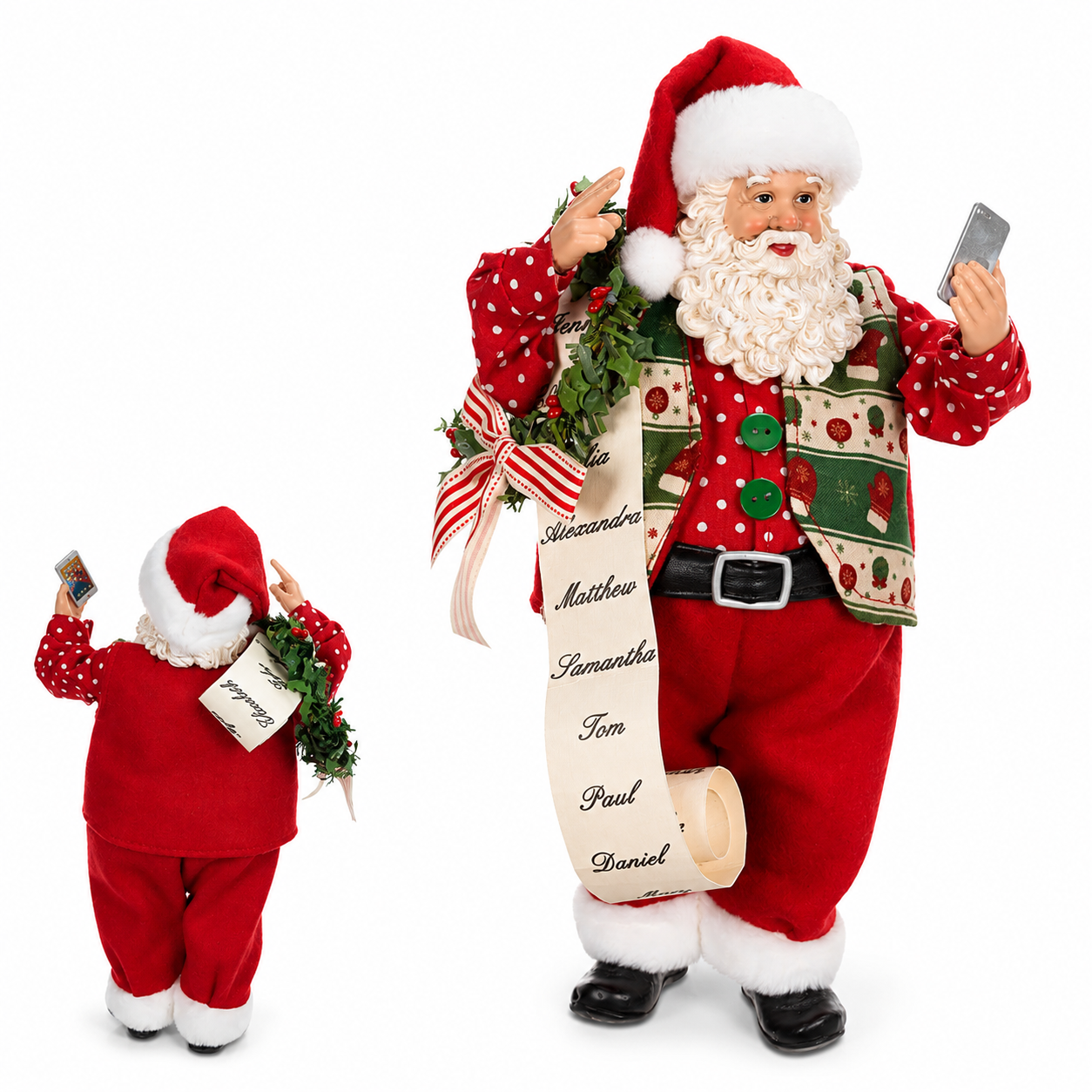 Resina Natal Papai Noel com Celular Colorido 27.5 cm
