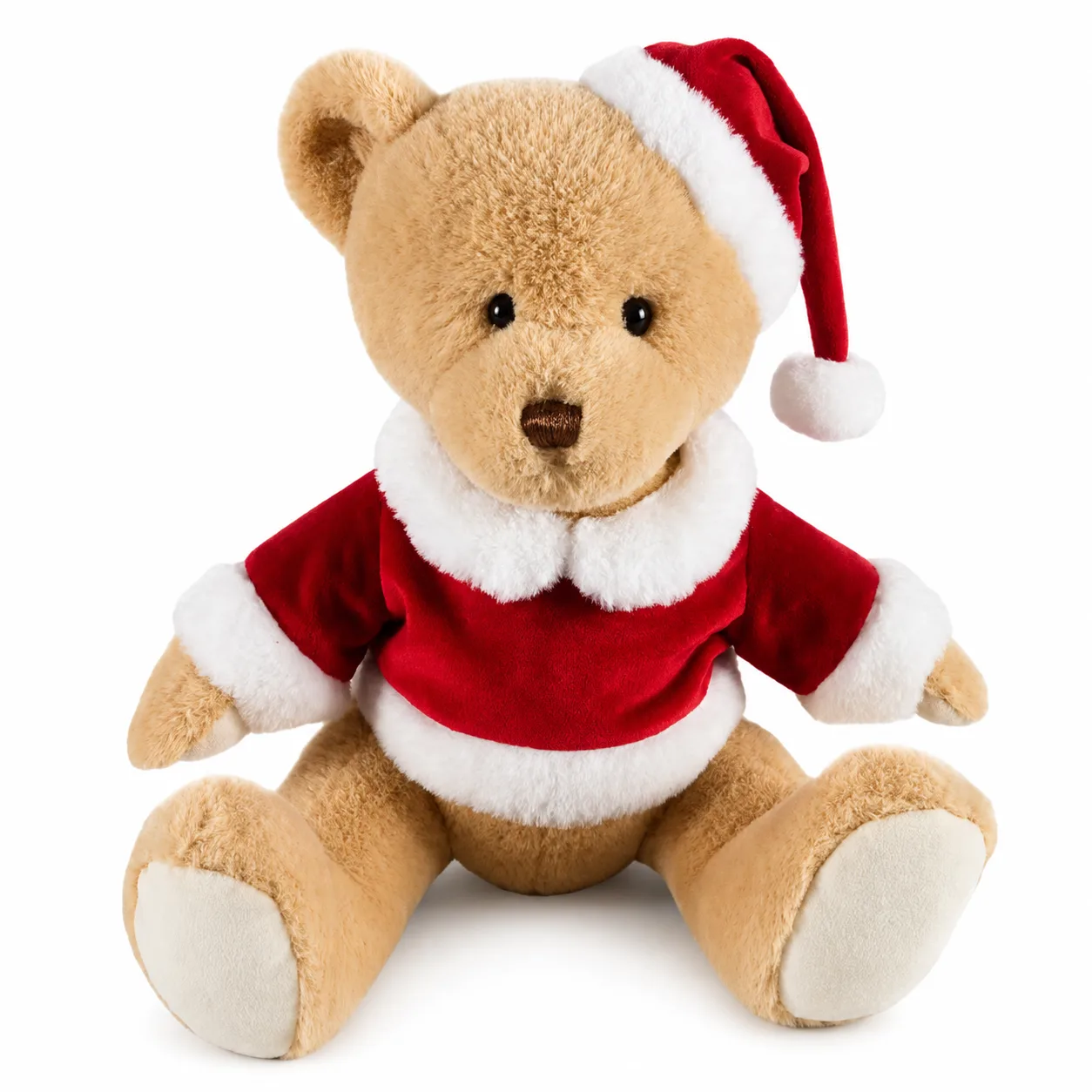 Boneco Natal Urso Sentado Vermelho Bege 35 cm