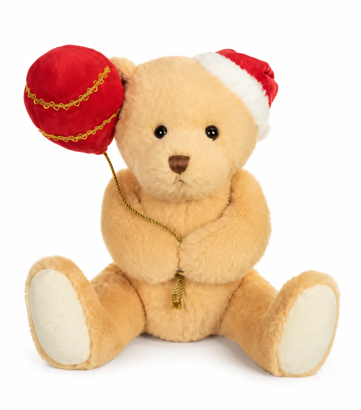 Boneco Natal Urso Sentado Vermelho Bege 30 cm