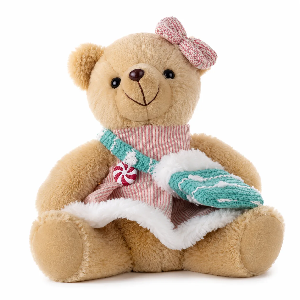 Boneco Natal Decorativo Urso Fêmea Azul Rosa 20 cm