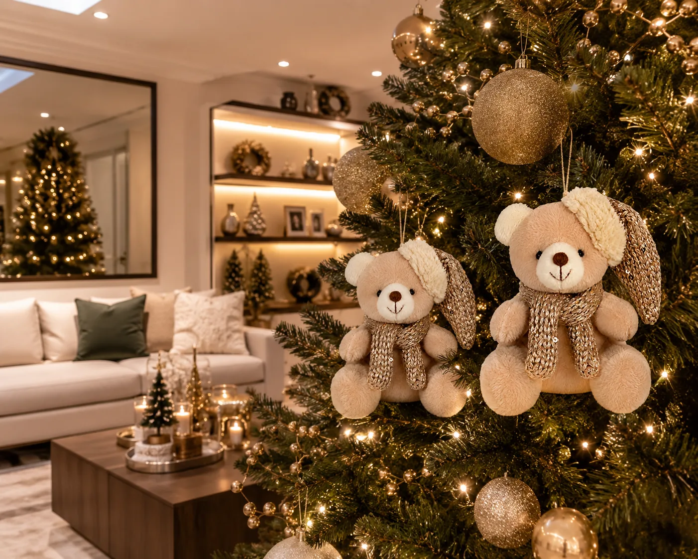 Enfeite Natal Urso para Pendurar Bege 11 cm