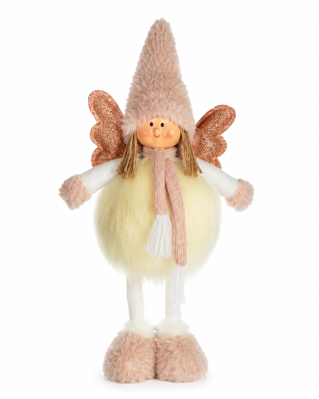 Boneco Natal Menina em Pé com Led Rosa Branco 42 cm