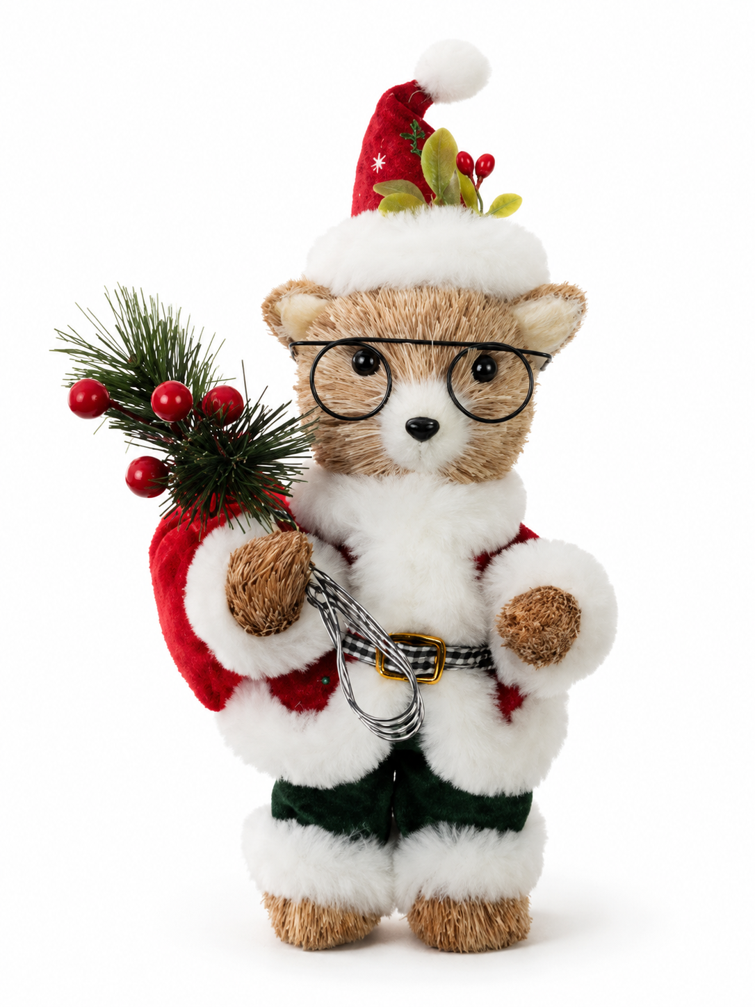 Urso Natal em Pé Palha Vermelho 26 x 17 cm