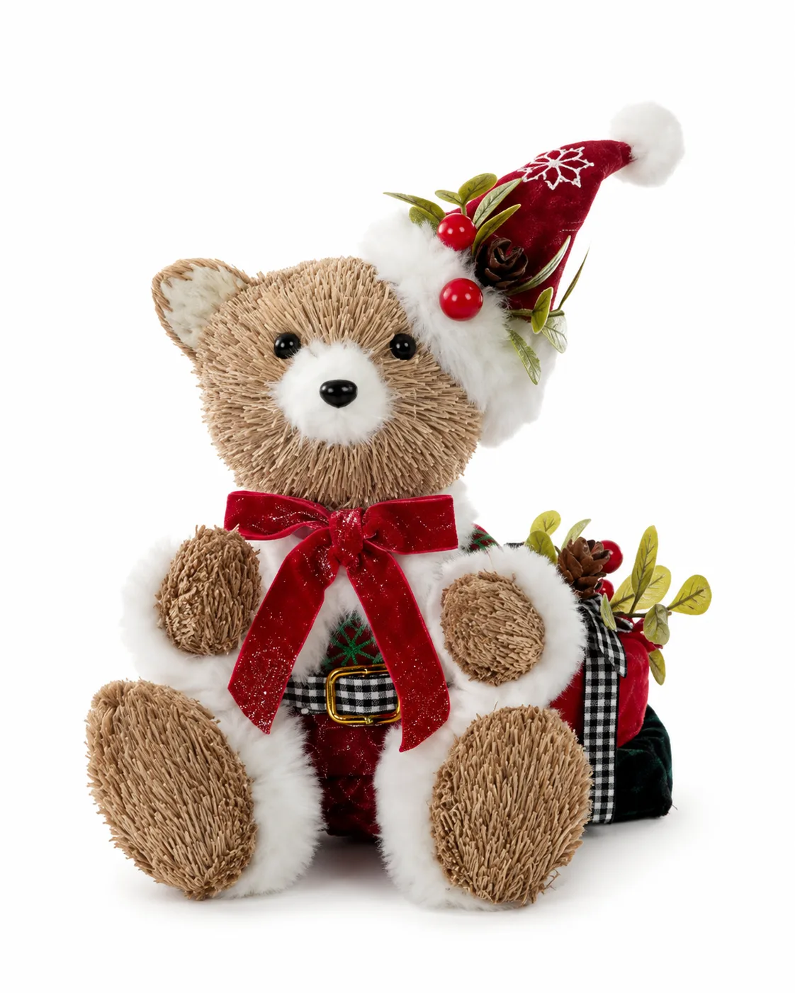 Urso Natal Sentado em Palha Vermelho 19 x 15 cm