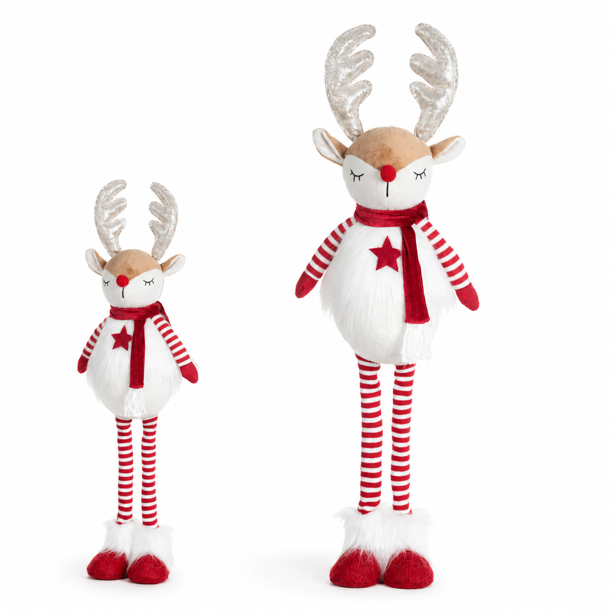 Boneco Natal Rena em Pé Vermelho Branco 46 cm