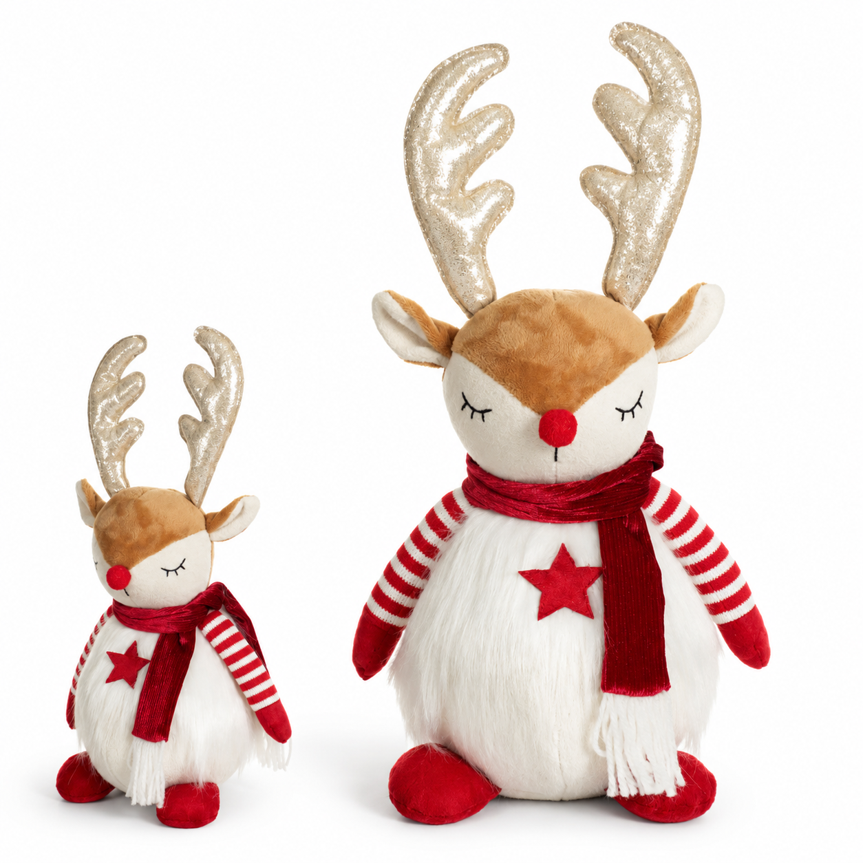 Boneco Natal Rena Sentado Vermelho Branco 20 cm