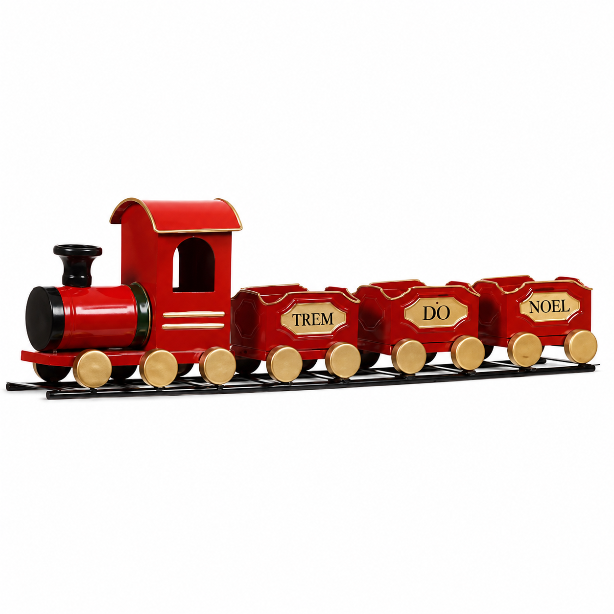 Natal Trem Ho Ho Ho Decorativo Metal Vermelho 16.4 x 10.7 x 55.5 cm