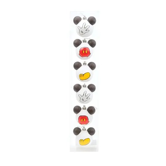 Bola Decorativa Luva Mickey Natal Branco, Preto e Vermelho Jogo 6 Unidades 6 cm