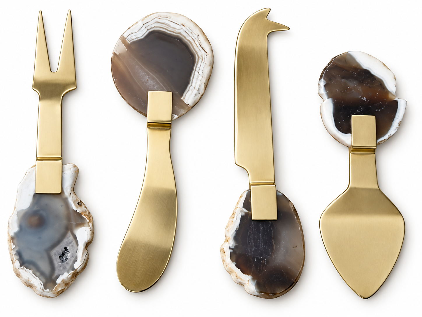 Conjunto Talheres Queijo Aço Inox Com 04 peças Agata Dourado 13 x 0.75 cm