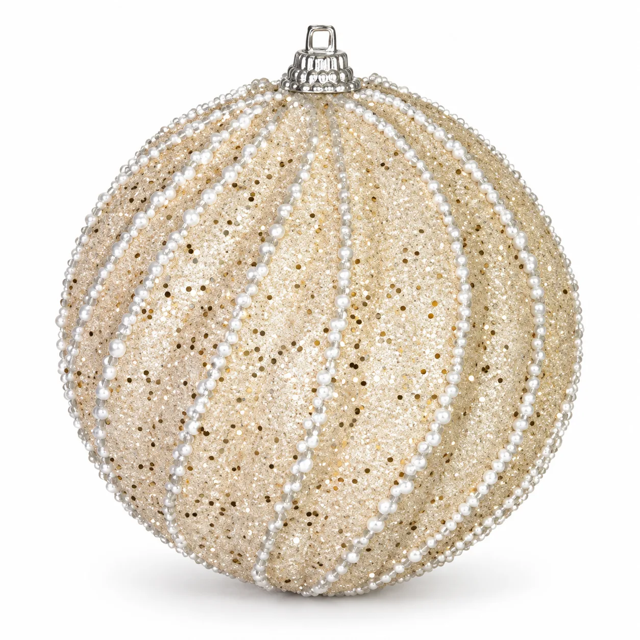 Bola Decorada Natal com Glitter Branca 2 Unidades 10 cm