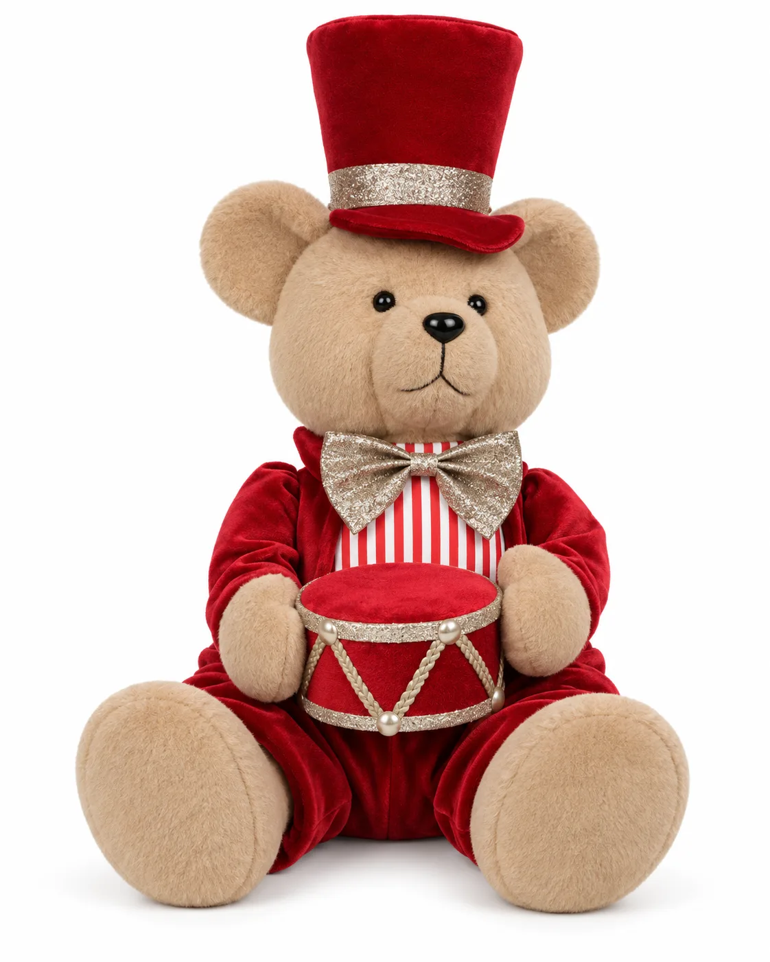 Urso de Natal Sentado com Tambor Vermelho 21 x 19 x 33 cm