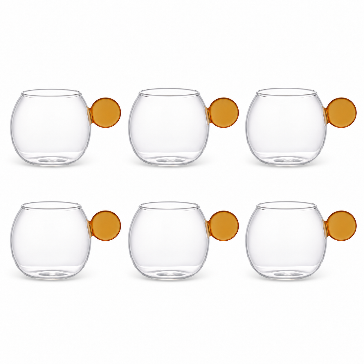 Conjunto de 6 Xícaras em Vidro Borossilicato Alça Esfera Âmbar 100 ML