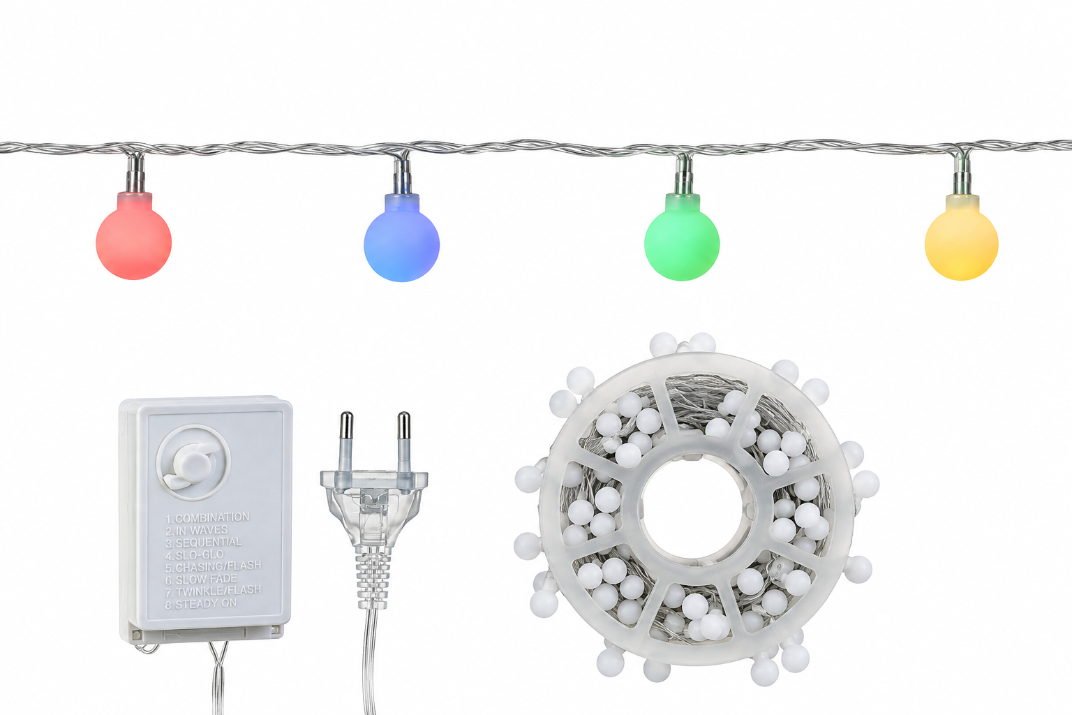 Cordão 192 LED Fio Transparente com 8 Funções 220V Colorido 45 m