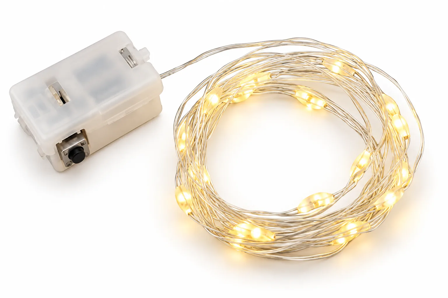 Cordão 20 LED Fio de Fada Luz Fixa com Bateria Branco Quente 2 m