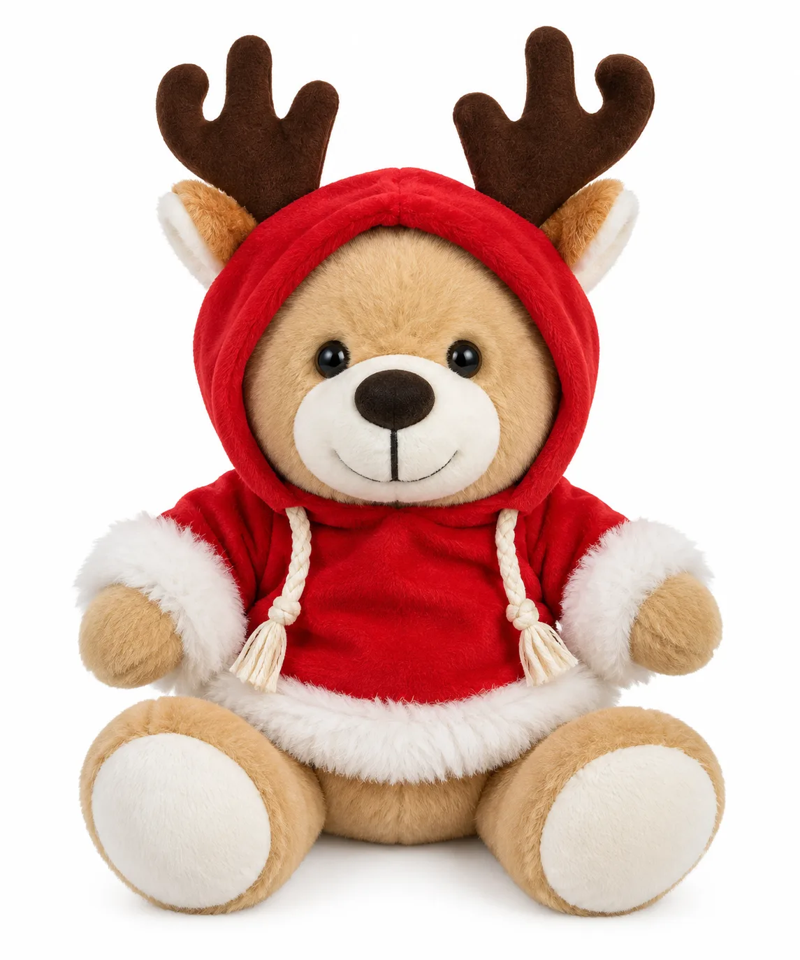 Boneco Urso Natal Sentado Vermelho Branco 23 cm