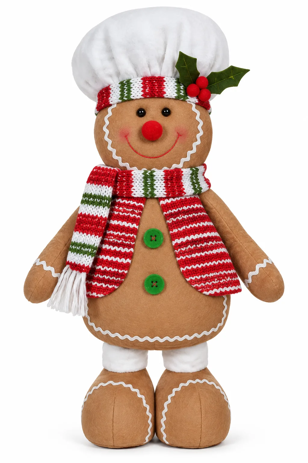 Boneco Natal Gingerbread em Pé Vermelho Verde 35 cm