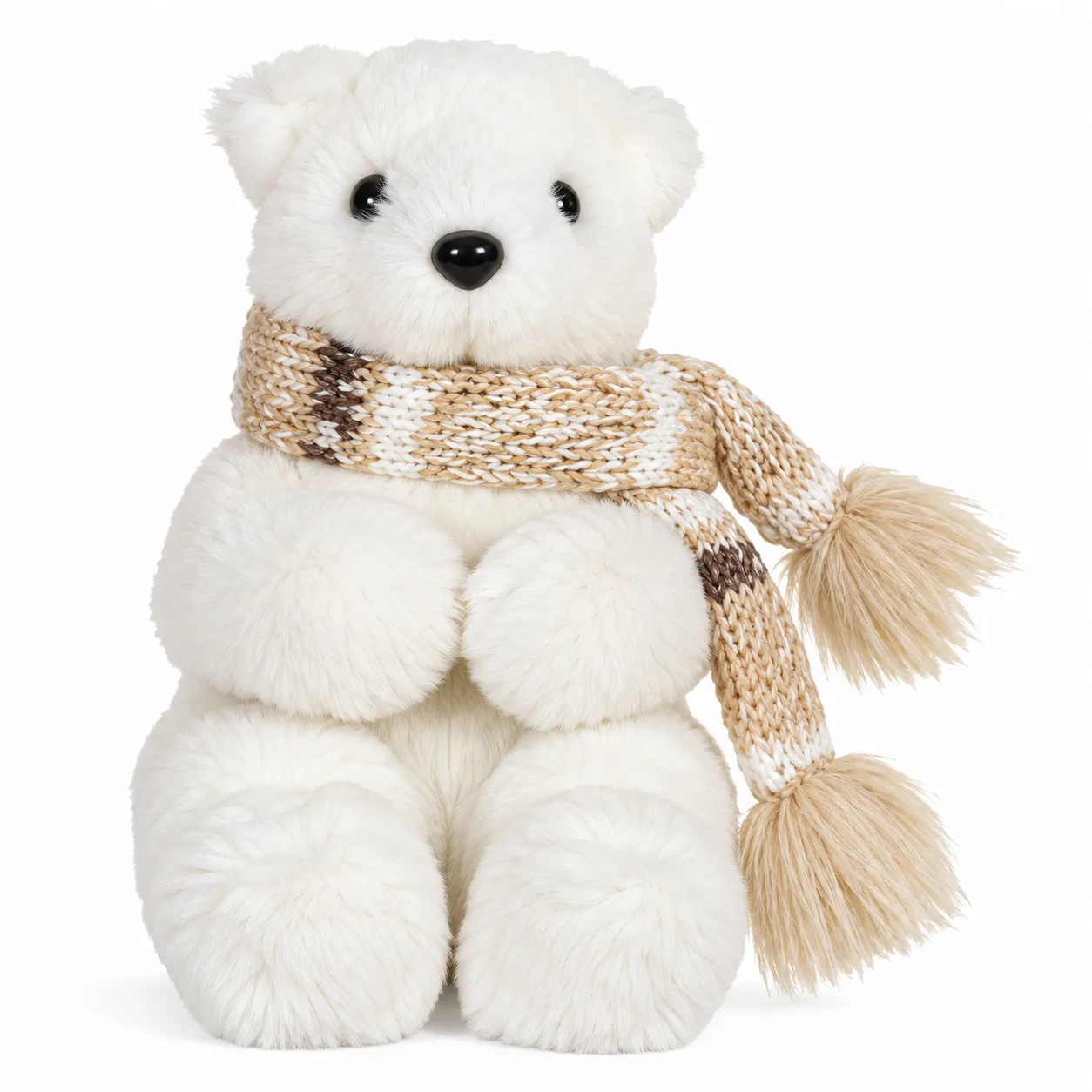 Urso Natal Sentado Bege Branco 16 cm