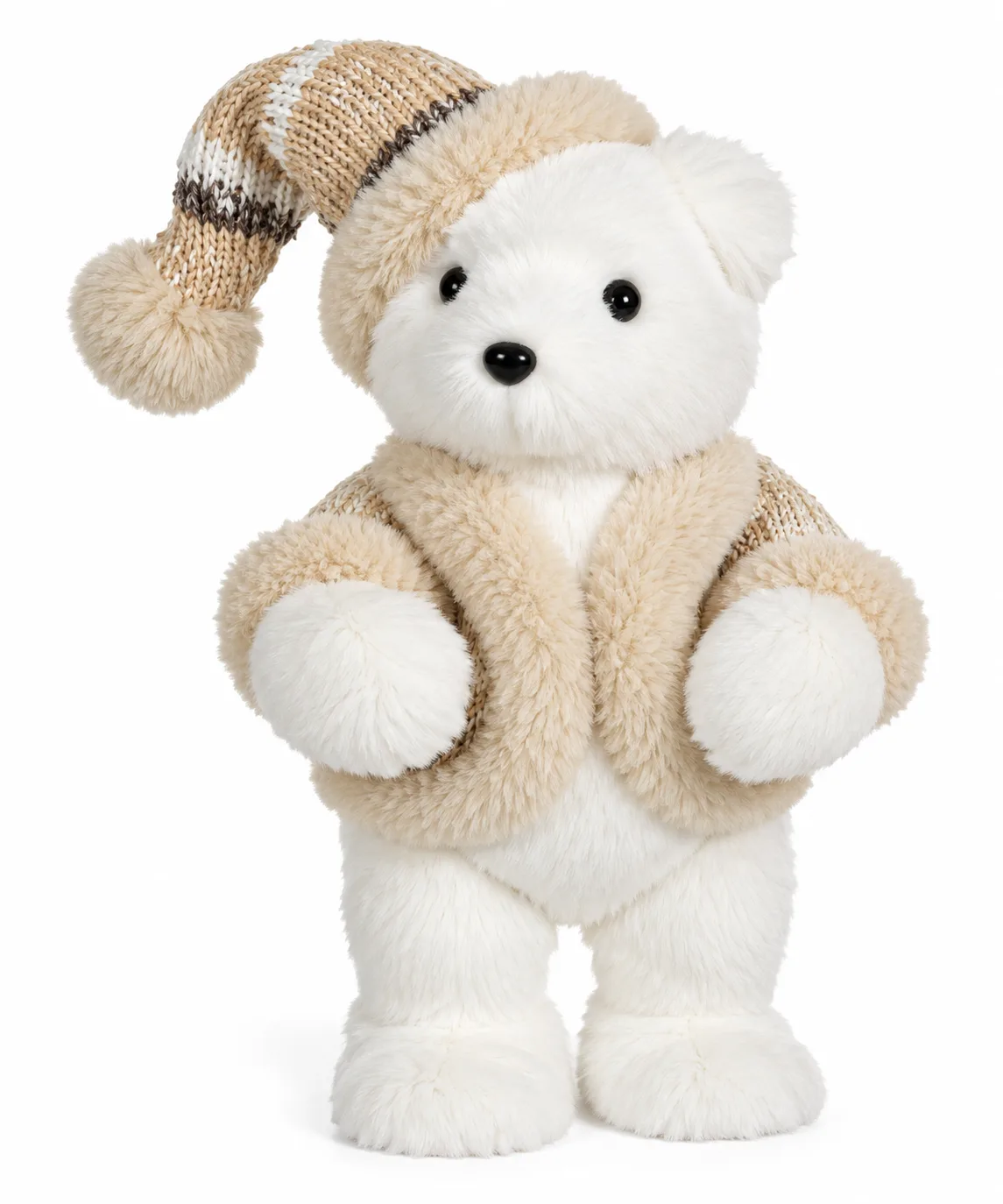Urso Natal Sentado Bege Branco 26 cm