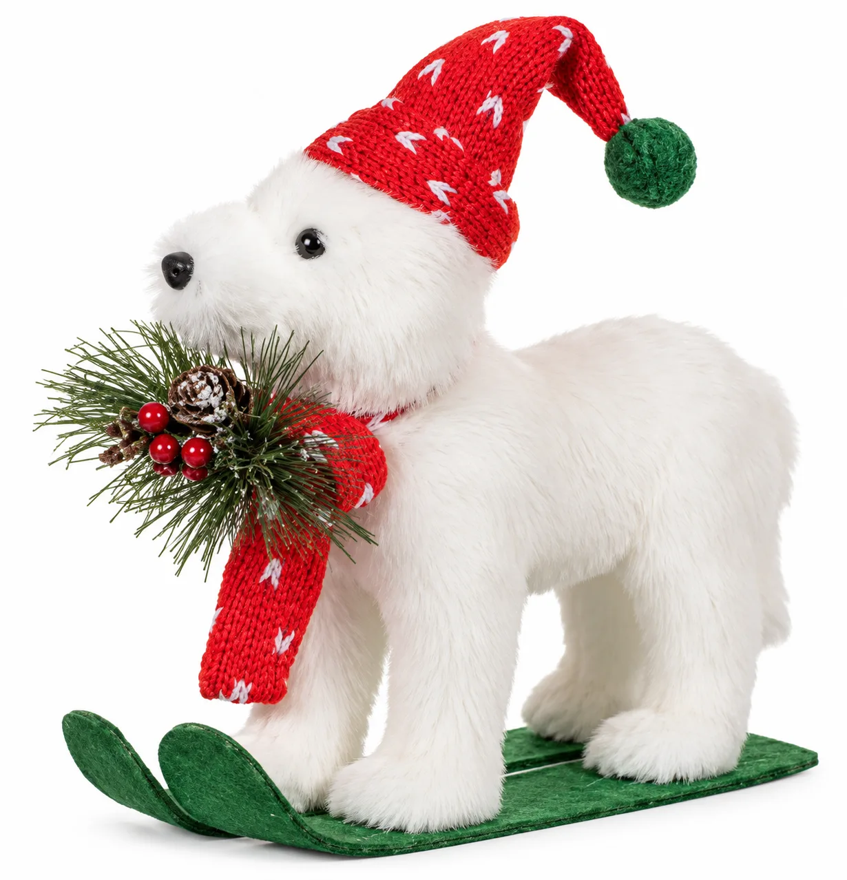 Cachorro Natal em Pé com Gorro Vermelho Verde 27 cm