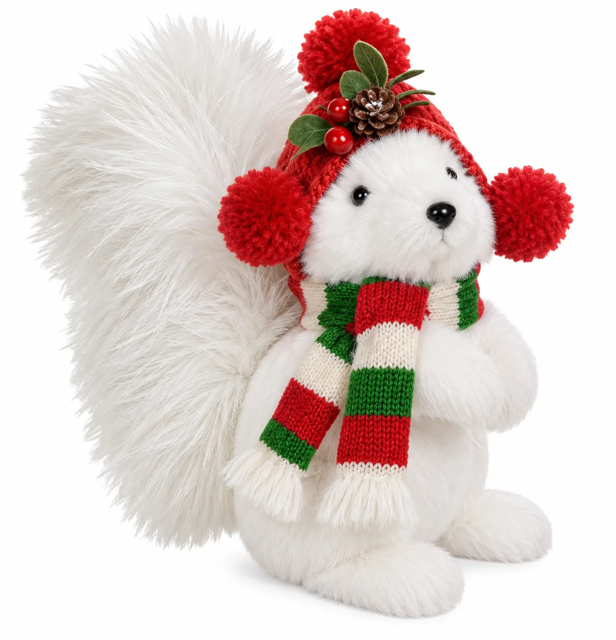 Esquilo Natal em Pé Gorro Vermelho Verde 20 x 16 x 21 cm