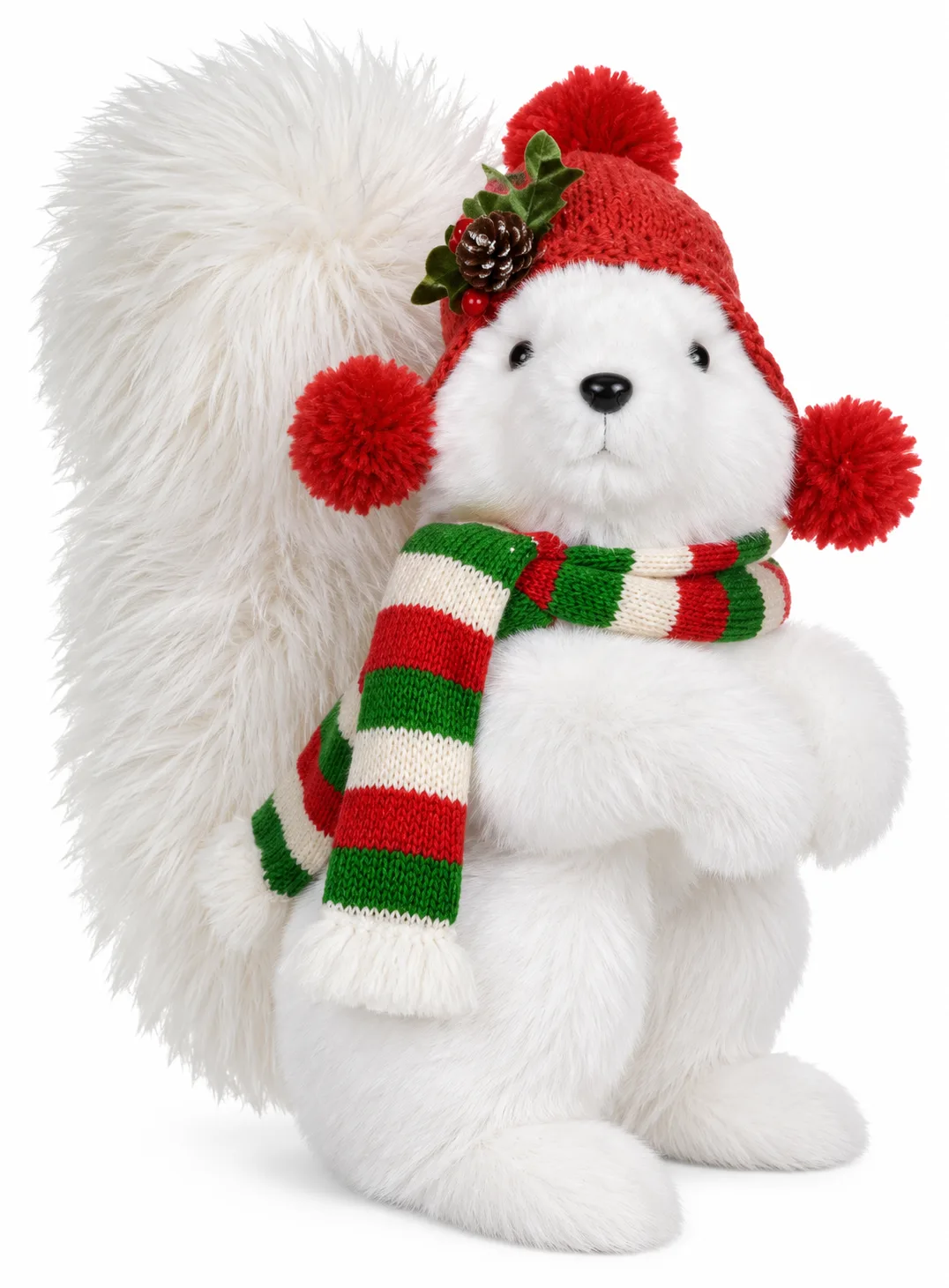 Esquilo Natal em Pé com Gorro Vermelho Verde 36 x 19 x 34 cm