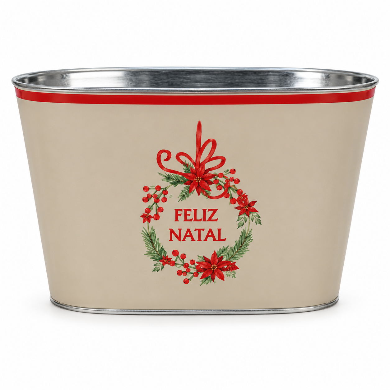 Vaso Decorativo Natal Metal Bege Vermelho 13 X 11.5 X 20.5 cm
