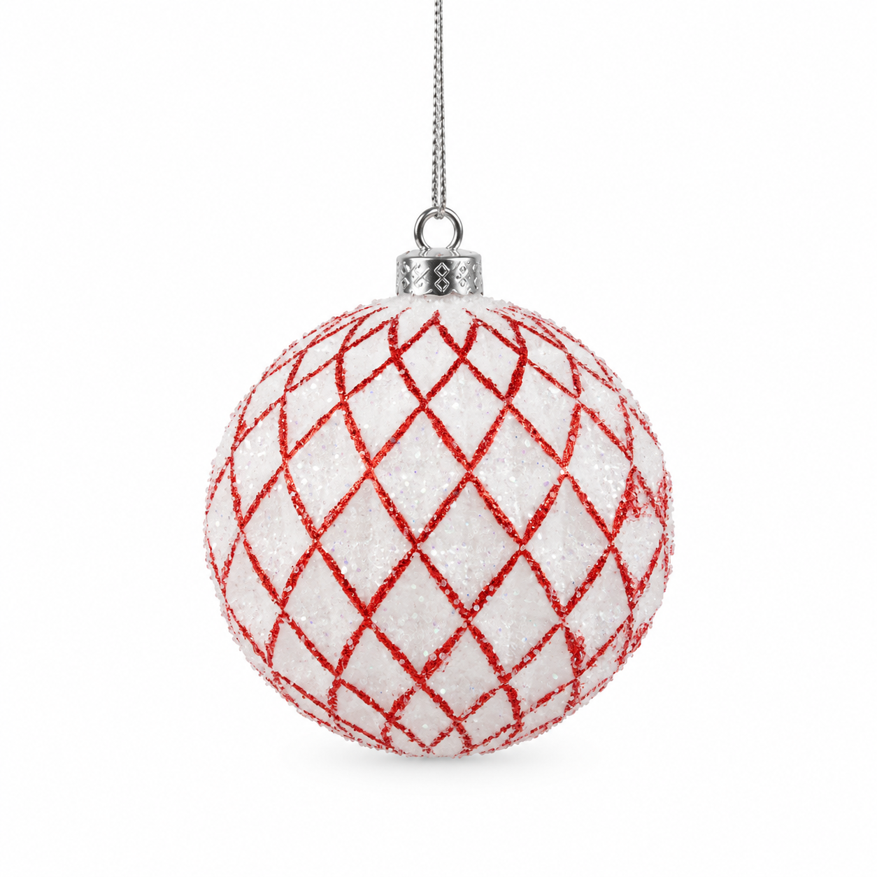 Bola Decorativa Natal Trançada Branco e Vermelho Jogo com 4 Unidades 10 cm