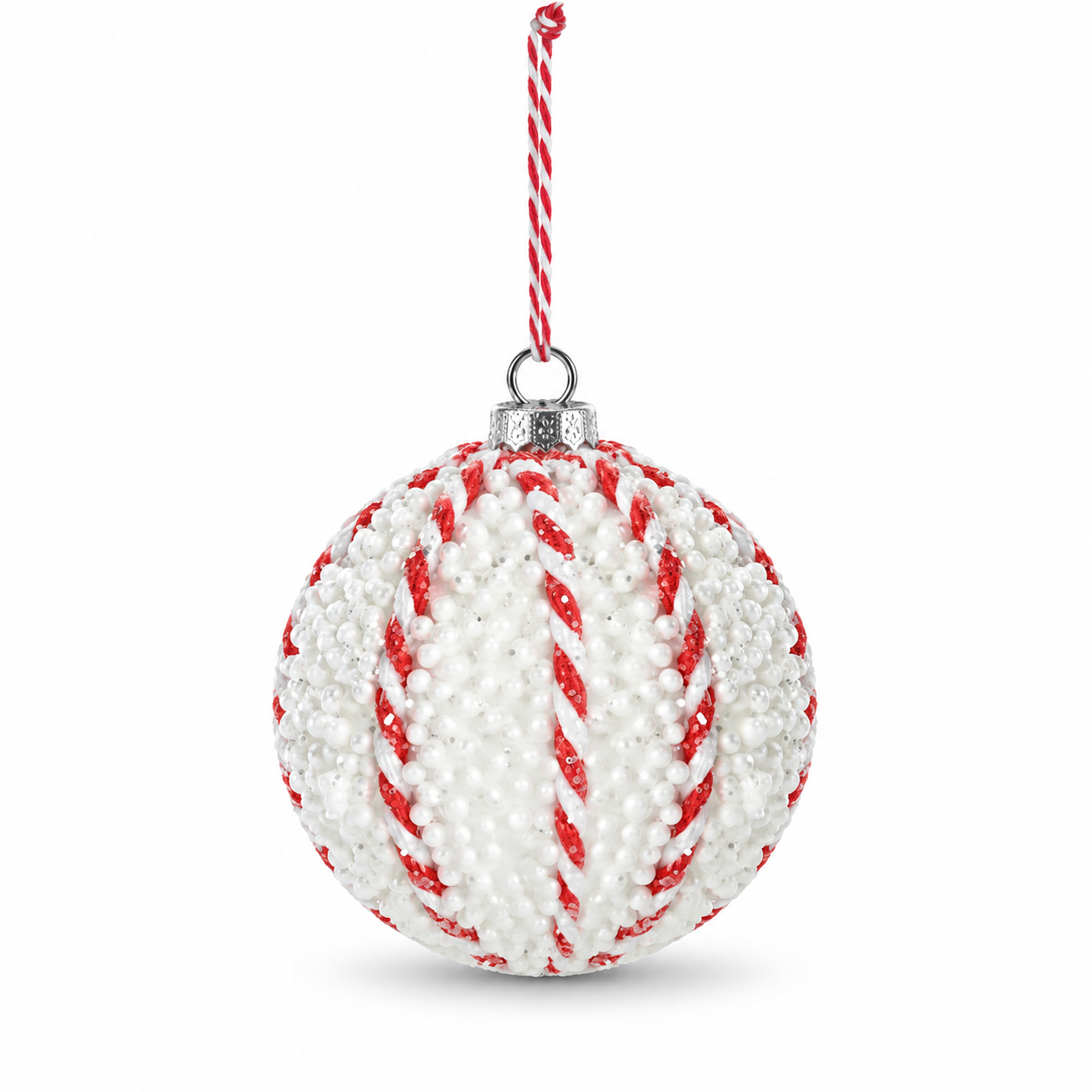Bola Decorativa Natal Branco e Vermelho 8 cm Jogo com 6 Unidades