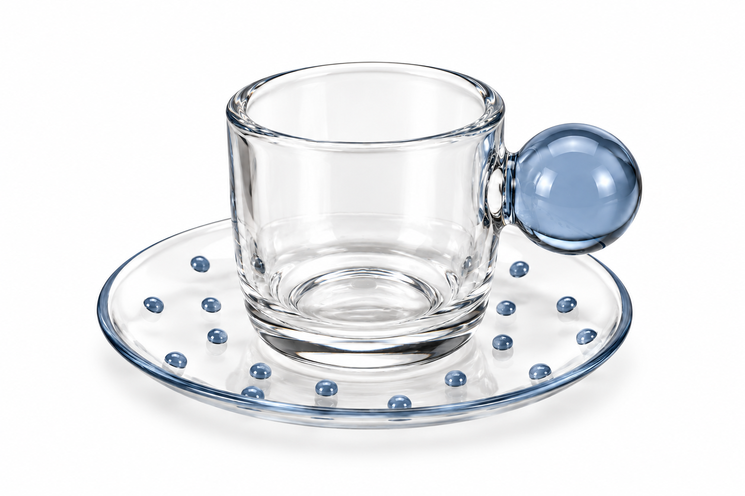 Conjunto de Xícaras em Vidro com Detalhes Esfera Azul 90ml 6,8 X 12,5 cm