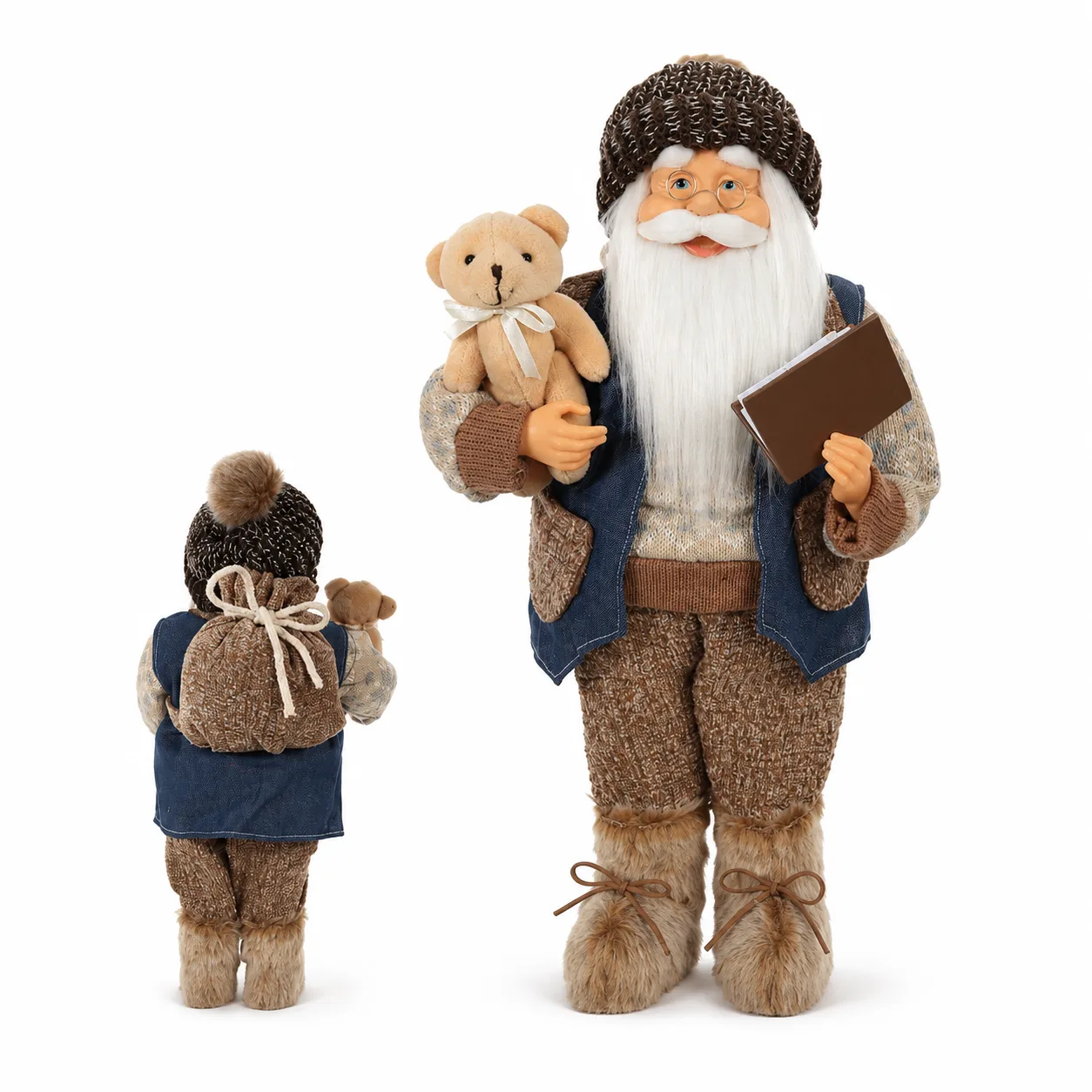 Papai Noel Natalino em Pé Azul Bege 30 cm