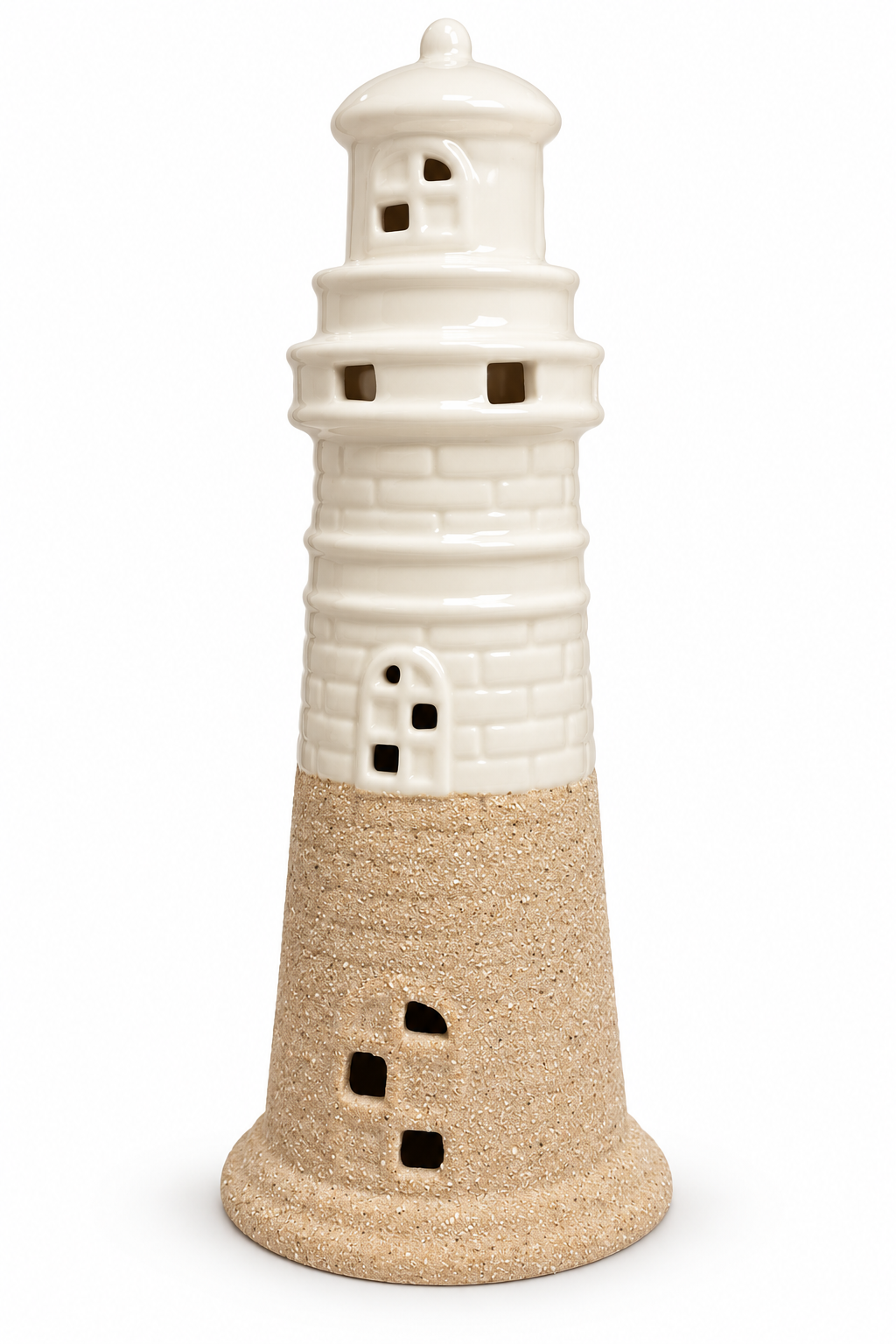 Escultura Decorativa Cerâmica Farol Branco Bege 25 X 9.2cm
