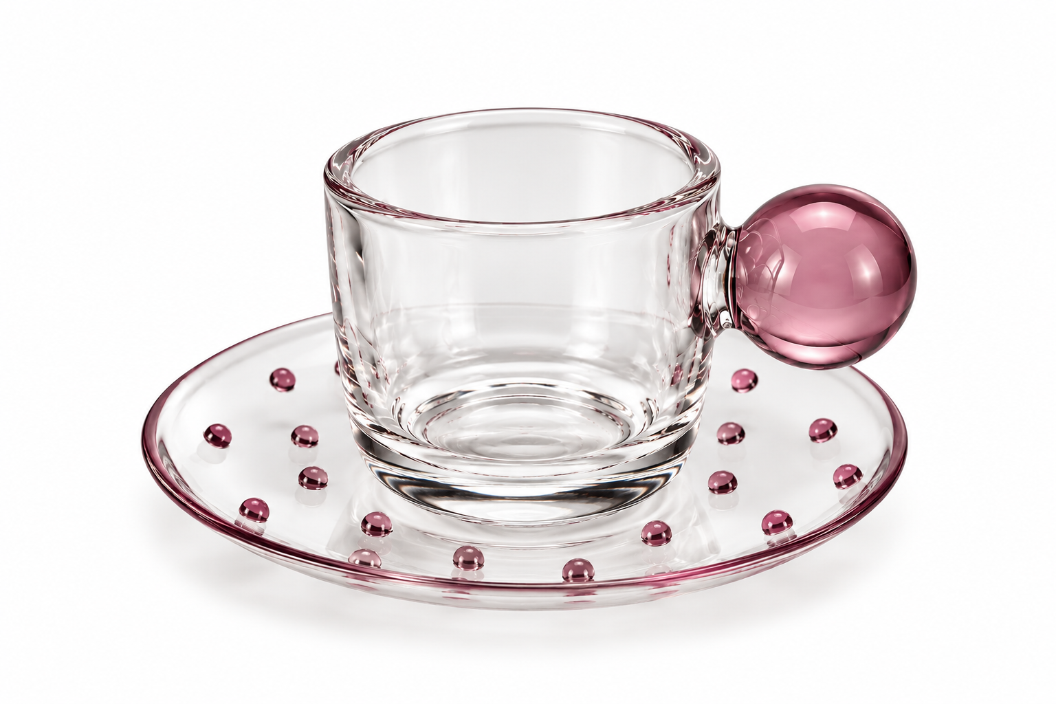 Conjunto de 6 Xícaras em Vidro com Detalhes Esfera Rosa 90ml 6,8 X 12,5 cm