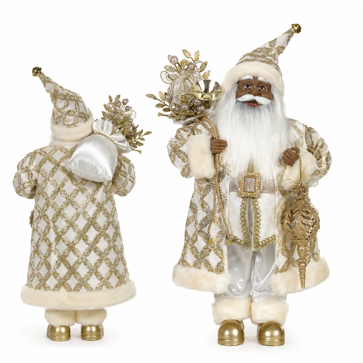 Papai Noel Natal em Pé Dourado Branco 45 cm