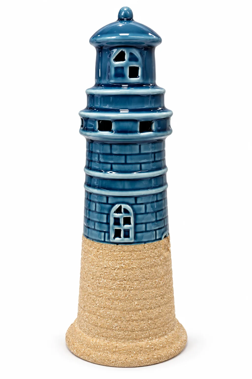 Escultura Decorativa Cerâmica Farol Azul Bege 25 X 9.2cm