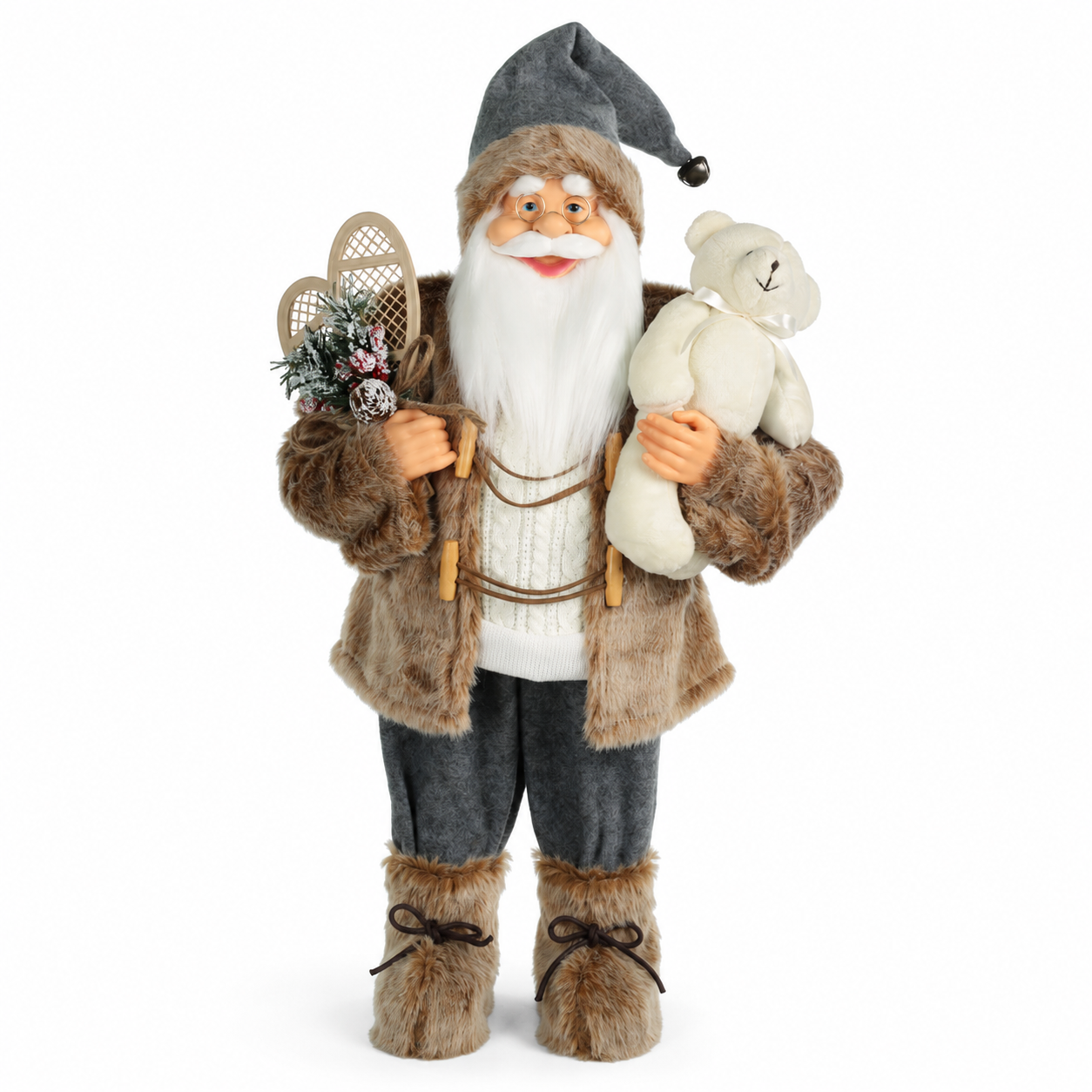 Papai Noel Natal em Pé Marrom Cinza