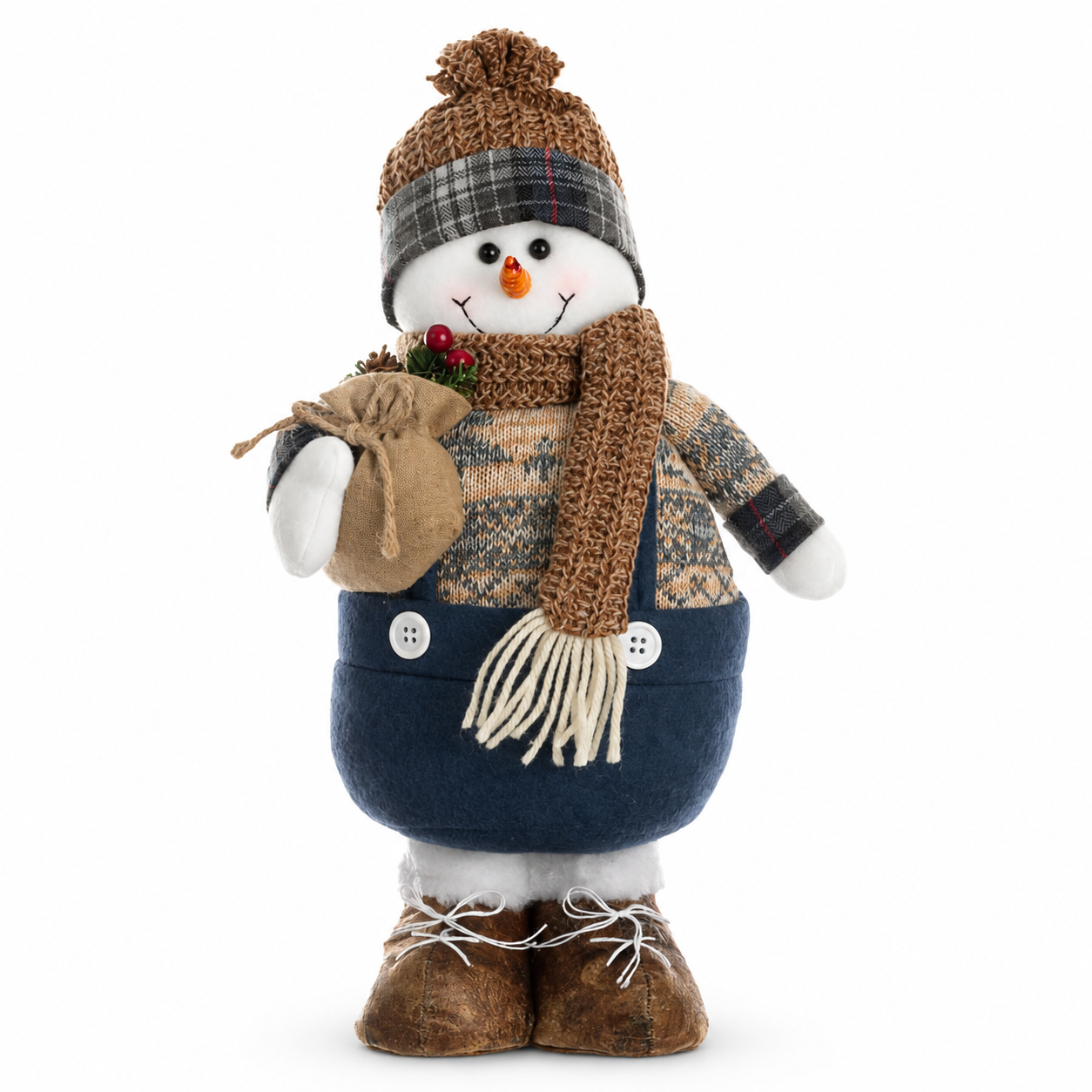 Boneco de Neve Natalino em Pé Bege Azul 37 x 10 cm