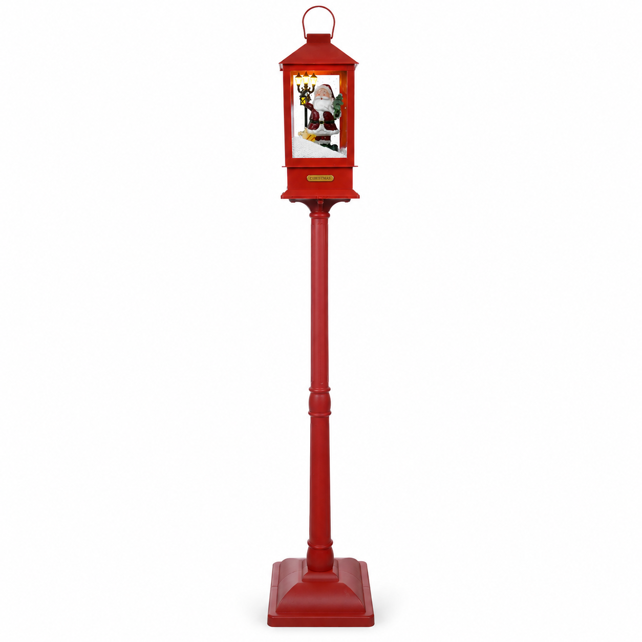 Natal Poste Iluminado Cenário com Som e Neve Vermelho